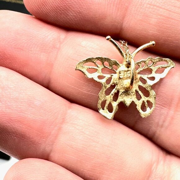 Womens Necklace 14K Yellow Gold Butterfly Pendant 18 Inch Rope Chain 1.8 Grams - Picture 5 of 7
